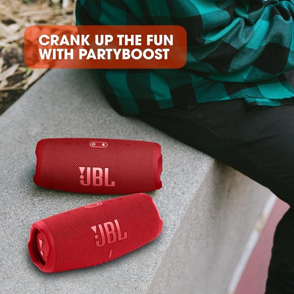 JBL Charge 5, Wireless Portable Bluetooth Speaker Pro Sound, 20 Hrs Playtime, Powerful Bass Radiators, Built-in 7500mAh Powerbank, PartyBoost, IP67 Water & Dustproof - Red