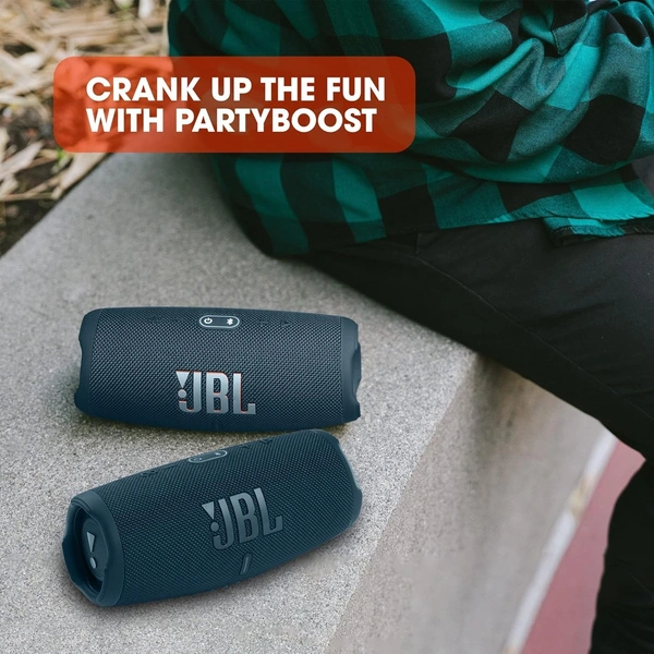 JBL Charge 5, Wireless Portable Bluetooth Speaker Pro Sound, 20 Hrs Playtime, Powerful Bass Radiators, Built-in 7500mAh Powerbank, PartyBoost, IP67 Water & Dustproof - Blue