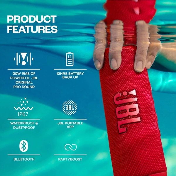 JBL Flip 6 - Portable Bluetooth Speaker, Powerful Sound and deep bass, IPX7 Waterproof, 12 Hours of Playtime, PartyBoost for Multiple Speaker Pairing for Home, Outdoor and Travel - Red