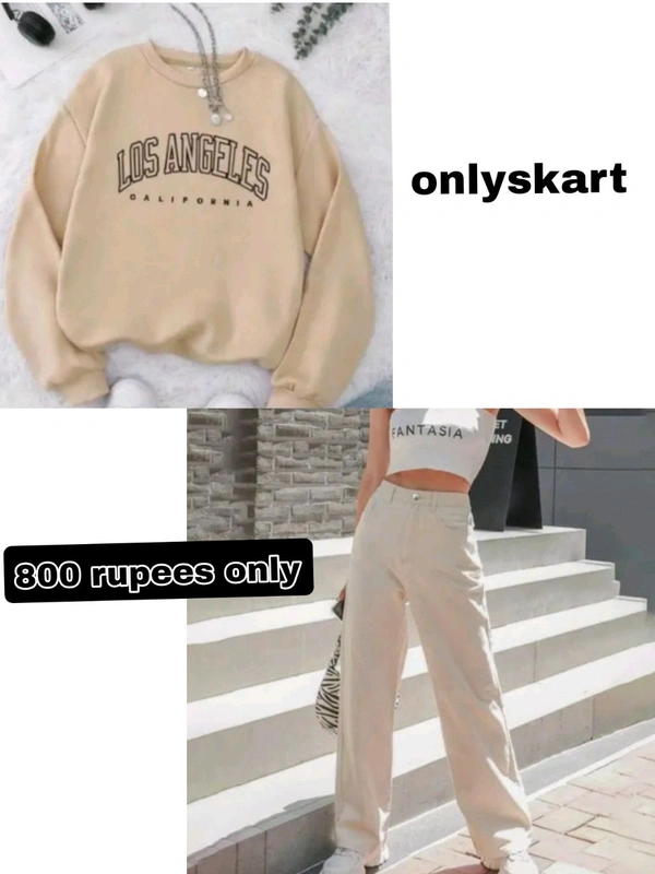 Oversized T Shirt And Jeans Set  - L