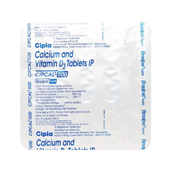 Cipcal Cipcal 500 Tablet from Cipla | Source of Calcium & Vitamin D | For Bone, Joint and Muscle Care