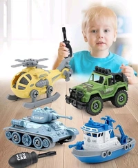 TEC TAVAKKAL Military Army Foldable Vehicles Car Toy 4 Pack with Screwdriver Toy, DIY Kids STEM Toys Including Helicopter, Jeep, Tank and Boat for Toddlers Birthday Gifts for Boys 2 3 4 5 6 Year