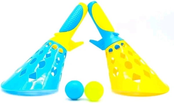 Storio Click and Catch Twin Ball Launcher Game with 3 Balls Indoor Outdoor Toy Set, Pop & Catch Ball Play Fun Boys & Girls - Multicolor