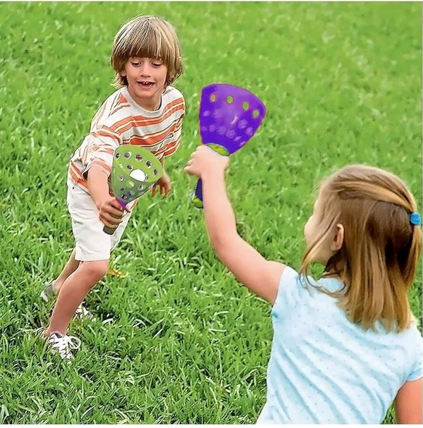 Storio Click and Catch Twin Ball Launcher Game with 3 Balls Indoor Outdoor Toy Set, Pop & Catch Ball Play Fun Boys & Girls - Multicolor