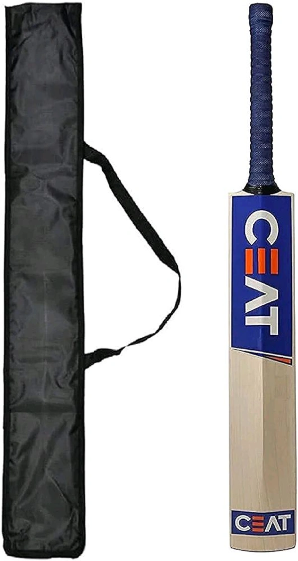 Ske Solid Popular Willow Cricket Bat for All Tennis Balls (Natural, Full Size), Wood, Multicolour (Cricket Bat with Cover)
