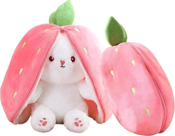 Niku Rabbit with Chain Reversible Bunny Rabbit Soft Stuffed Toys for Girls Boys Baby Kids | Doll, Teddy Bear plushies, Animal Toy | Strawberry/Carrot Shaped Pink Colour | Gift Item for Kids