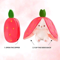 Niku Rabbit with Chain Reversible Bunny Rabbit Soft Stuffed Toys for Girls Boys Baby Kids | Doll, Teddy Bear plushies, Animal Toy | Strawberry/Carrot Shaped Pink Colour | Gift Item for Kids