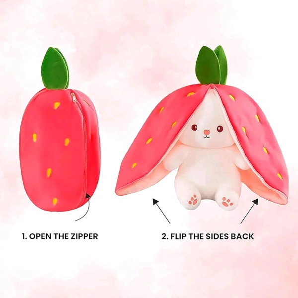 Niku Rabbit with Chain Reversible Bunny Rabbit Soft Stuffed Toys for Girls Boys Baby Kids | Doll, Teddy Bear plushies, Animal Toy | Strawberry/Carrot Shaped Pink Colour | Gift Item for Kids