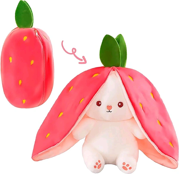 Niku Rabbit with Chain Reversible Bunny Rabbit Soft Stuffed Toys for Girls Boys Baby Kids | Doll, Teddy Bear plushies, Animal Toy | Strawberry/Carrot Shaped Pink Colour | Gift Item for Kids