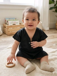 100% Cotton Small Baby Black Colour Kabji With Button