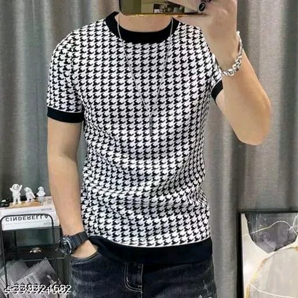 Raund Neck Printed Polyester T Shirt For Man  - Size