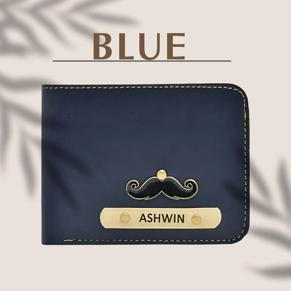 Men's Personalized Wallet I Customized Slim Stylish Leather Purse with Name & Charm I Unique Birthday Anniversary Gift for Men Boy Love Husband Employees Clients  - Navy Blue