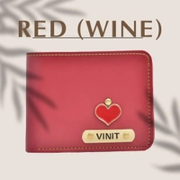 Men's Personalized Wallet I Customized Slim Stylish Leather Purse with Name & Charm I Unique Birthday Anniversary Gift for Men Boy Love Husband Employees Clients  - WINE RED