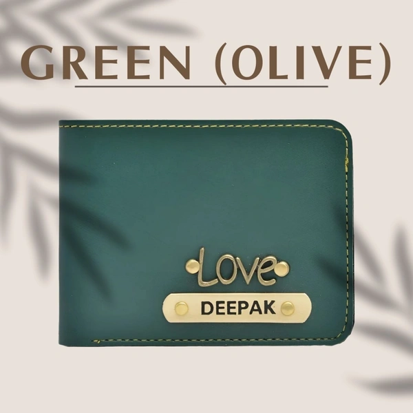 Men's Personalized Wallet I Customized Slim Stylish Leather Purse with Name & Charm I Unique Birthday Anniversary Gift for Men Boy Love Husband Employees Clients  - OLIVE GREEN