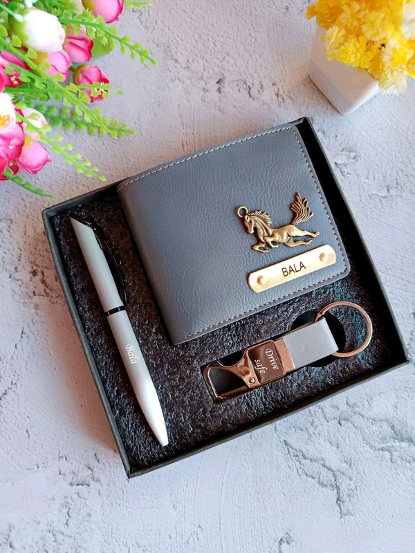 3 In 1 Nexon Wallet + Pen + Hook Keychain Combo GRAY Color 