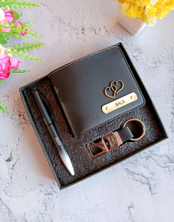 3 In 1 Nexon Wallet + Pen + Hook Keychain Combo BLACK Color 