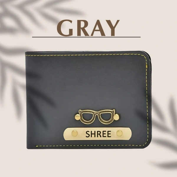Men's Personalized Wallet I Customized Slim Stylish Leather Purse with Name & Charm I Unique Birthday Anniversary Gift for Men Boy Love Husband Employees Clients  - Gray