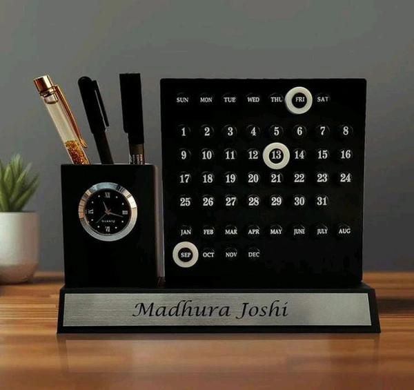 Infinity Calendar Pen Stand With Clock