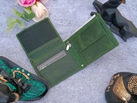 Cotrise Leather wallet with wooden box - Olive Green