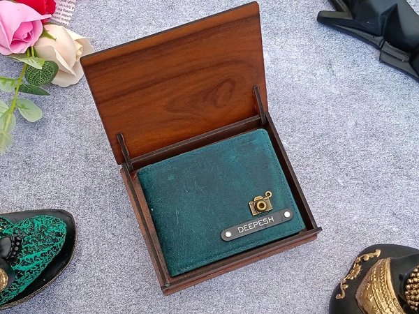 Cotrise Leather wallet with wooden box - Royal Blue