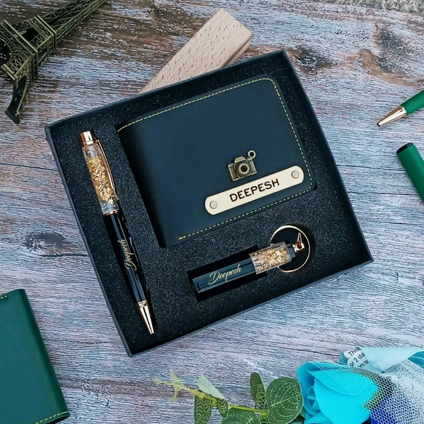 WALLET +KEYCHAIN +PEN COMBO - Black