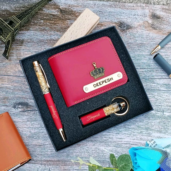 WALLET +KEYCHAIN +PEN COMBO - WINE RED