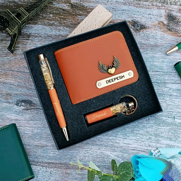 WALLET +KEYCHAIN +PEN COMBO - Tan