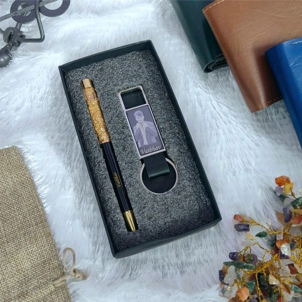 Sketch Hook Keychain +Gold Flake Pen Combo ' Wallet Keychain Combo  - Black
