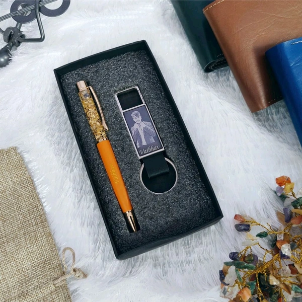 Sketch Hook Keychain +Gold Flake Pen Combo ' Wallet Keychain Combo  - Tangerine