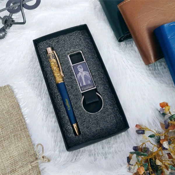 Sketch Hook Keychain +Gold Flake Pen Combo ' Wallet Keychain Combo  - Blue