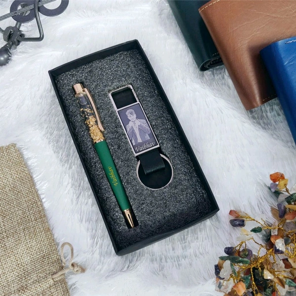 Sketch Hook Keychain +Gold Flake Pen Combo ' Wallet Keychain Combo  - Pine Green