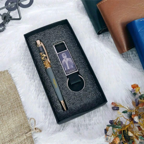 Sketch Hook Keychain +Gold Flake Pen Combo ' Wallet Keychain Combo  - Gray