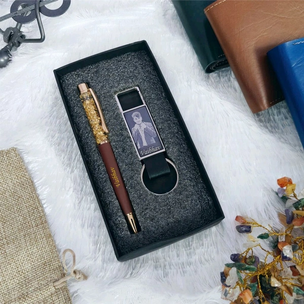 Sketch Hook Keychain +Gold Flake Pen Combo ' Wallet Keychain Combo  - Brown