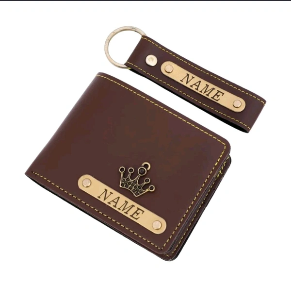 Customized Wallet and Keychain Combo for Men | Personalized Wallet Keychain Set with Name Printed | Leather Name Wallet Keychain for Men | Customized Gifts for Men with Name & Charm - Brown
