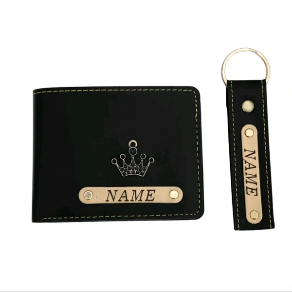 Customized Wallet and Keychain Combo for Men | Personalized Wallet Keychain Set with Name Printed | Leather Name Wallet Keychain for Men | Customized Gifts for Men with Name & Charm - BLACK