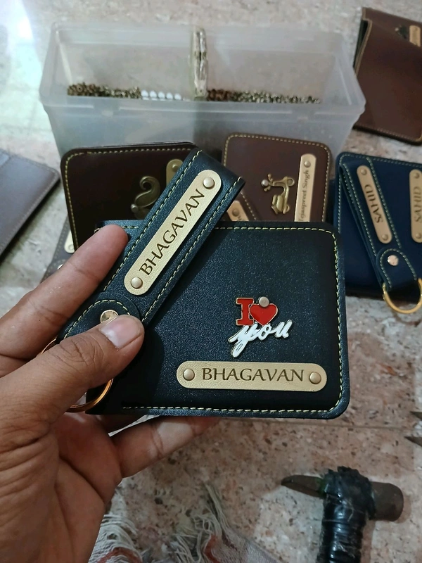 Customized Wallet and Keychain Combo for Men | Personalized Wallet Keychain Set with Name Printed | Leather Name Wallet Keychain for Men | Customized Gifts for Men with Name & Charm - BLACK
