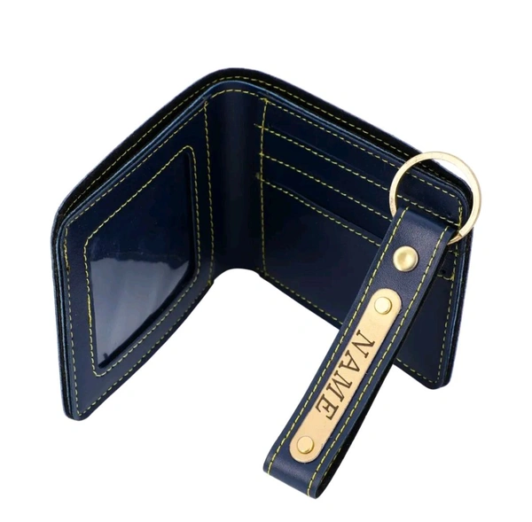 Customized Wallet and Keychain Combo for Men | Personalized Wallet Keychain Set with Name Printed | Leather Name Wallet Keychain for Men | Customized Gifts for Men with Name & Charm -BLUE