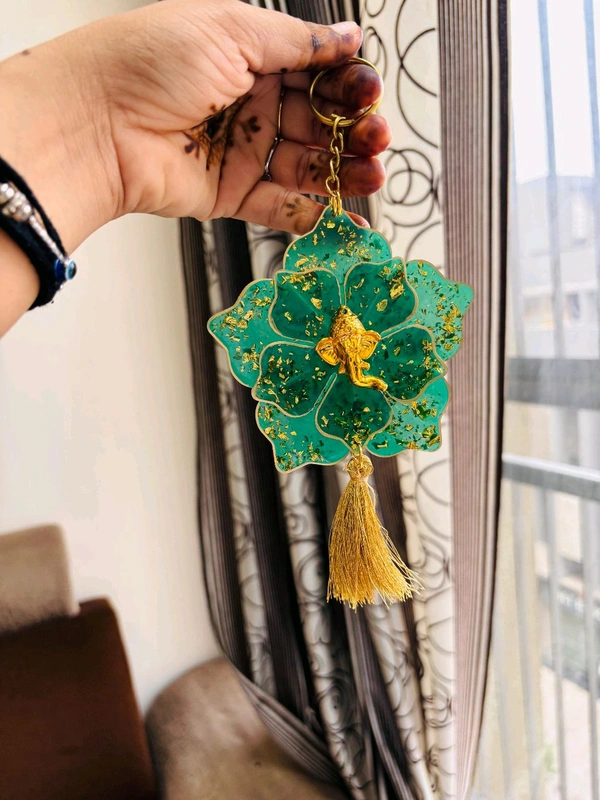 Divine Resin Flower Car Hanging with Lord Ganesha 🐘✨
