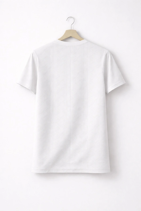 Storm Valor Classic White Jacquard Texture Tee | 200 GSM Breathable Cotton Blend | Premium Woven Streetwear T-Shirt - L, White