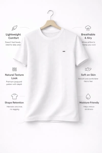 Storm Valor Classic White Jacquard Texture Tee | 200 GSM Breathable Cotton Blend | Premium Woven Streetwear T-Shirt - L, White