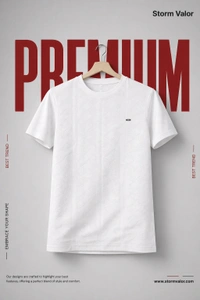 Storm Valor Classic White Jacquard Texture Tee | 200 GSM Breathable Cotton Blend | Premium Woven Streetwear T-Shirt - L, White