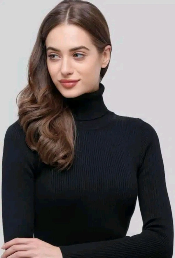 Wool Blend High Neck Sweater for Women - Black, M