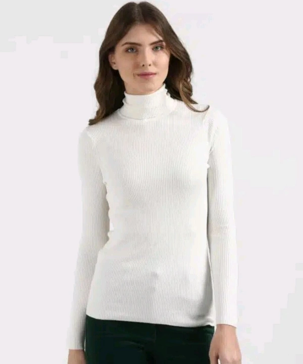 Wool Blend High Neck Sweater for Women - White, L