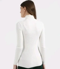Wool Blend High Neck Sweater for Women - White, L
