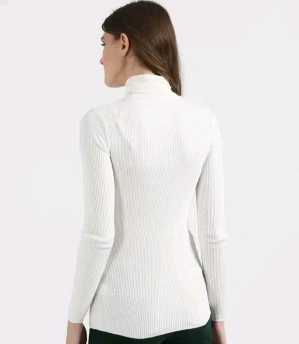 Wool Blend High Neck Sweater for Women - White, L