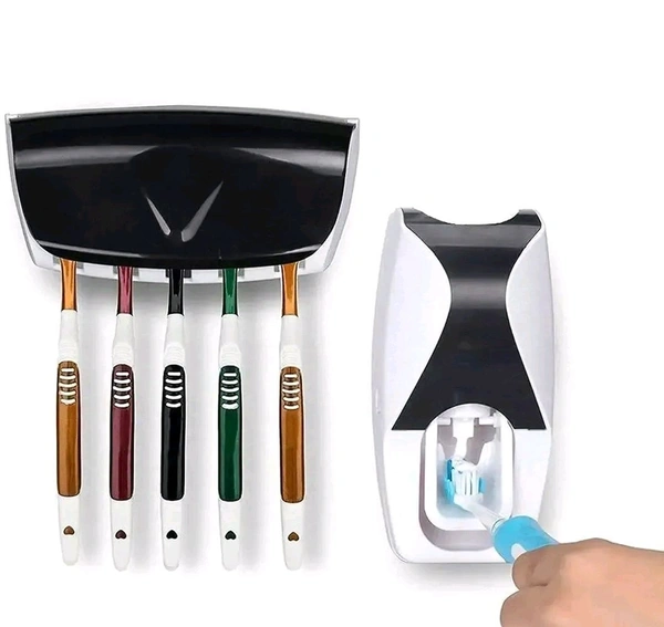 Unique Gadget ABS Plastic AutomaticToothpaste Dispenser with WallMounted Toothbrush Holder