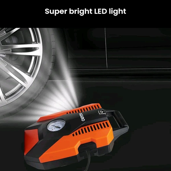 AGARO TI2147 Analog Tyre Inflator/Compressor Pump,Portable, 12V DC, up to 150 PSI, LED Light,Carry Case, for Car,Bike, Bicycles, Air Boat and Other Inflatables (Orange)