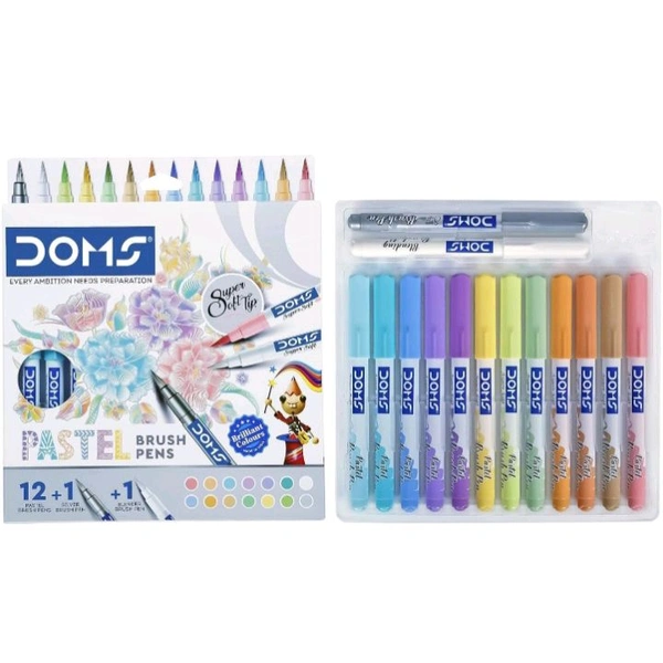 DOMS 14 Shades Brush Pen Box Pack | Super Soft Tip With Brilliant Colors | Water Based Ink Which Gives Water Color Effect | Pack Of 1, Multicolor