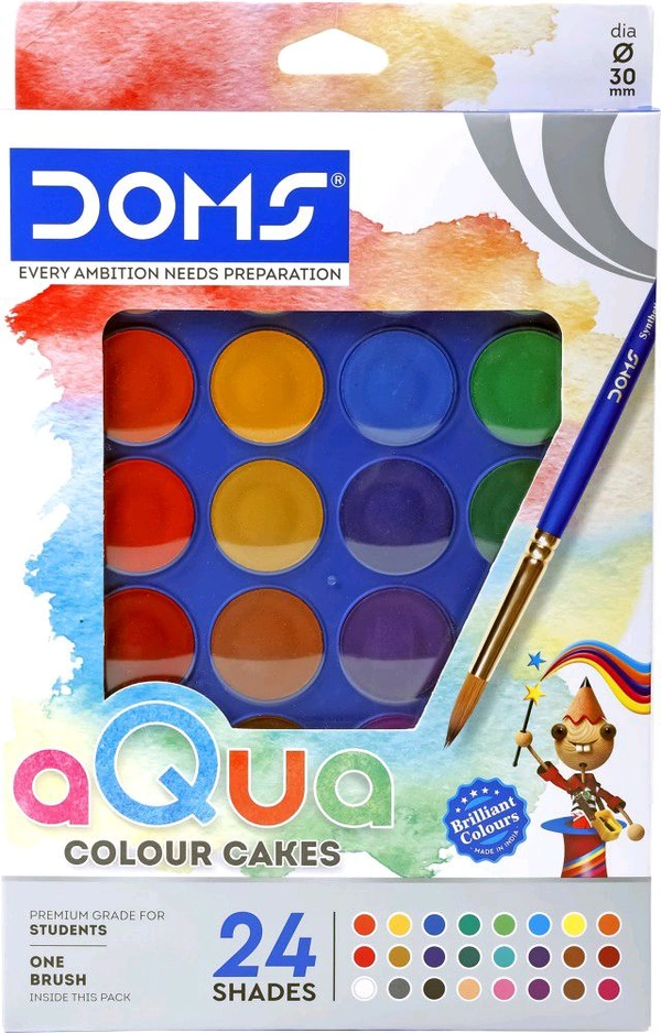 DOMS  24 Shades 30mm Water Colour Cakes | Easy to Use Palette Lid | Organic Rich Colour Pigments | Free Brush Inside | Non-Toxic & Safe for Kids | Pack of 1