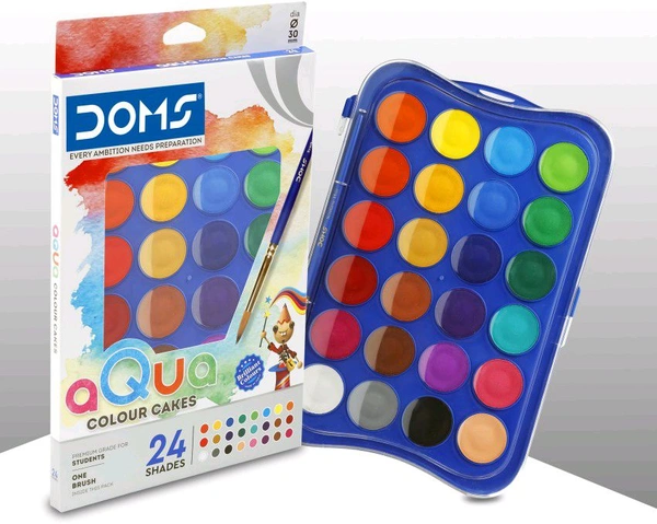 DOMS  24 Shades 30mm Water Colour Cakes | Easy to Use Palette Lid | Organic Rich Colour Pigments | Free Brush Inside | Non-Toxic & Safe for Kids | Pack of 1